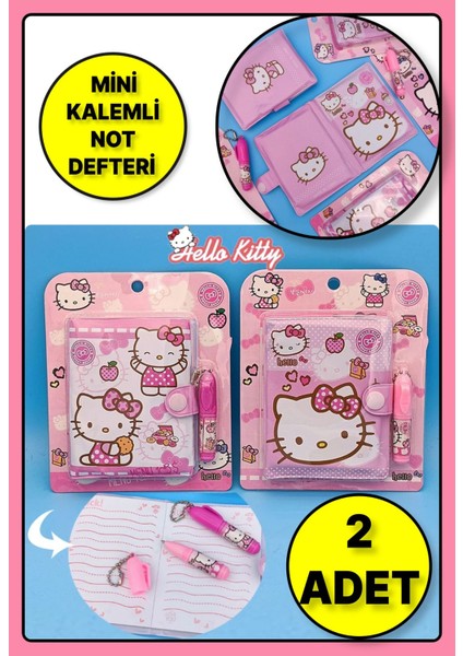 Sanrio Hello Kitty Figürlü Kawaii Anime Küçük Kalemli Notluk & Not Defteri - 2 Adet