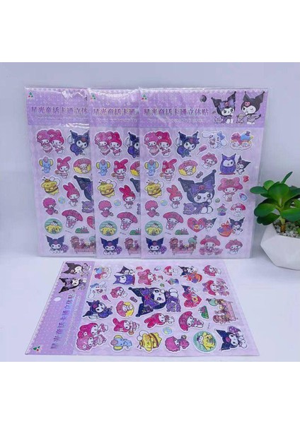 Simli Parlak 3D Sanrio Kuromi My Melody Cinnamoroll Pompompurin Twin -1 Sayfa (32 Adet) Sticker Seti modelleri