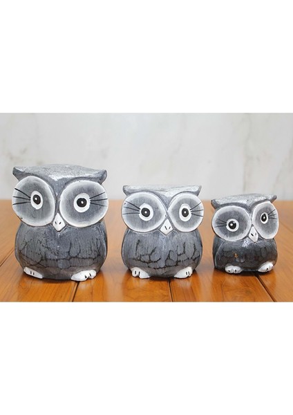 Ahşap 3'lü Baykuş Seti 7-8-10 cm