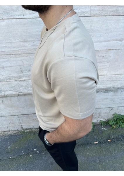 Regular Fit Bej Modal Basic Tişört