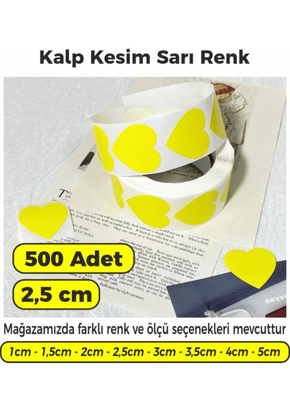 Sarı Renk Kalp Kesim Çok Amaçlı Etiket 2,5cm 500 Adet