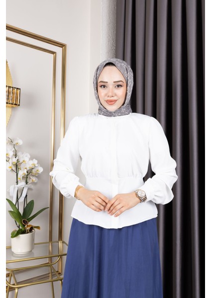 Bel Büzgülü Tunik-Ekru