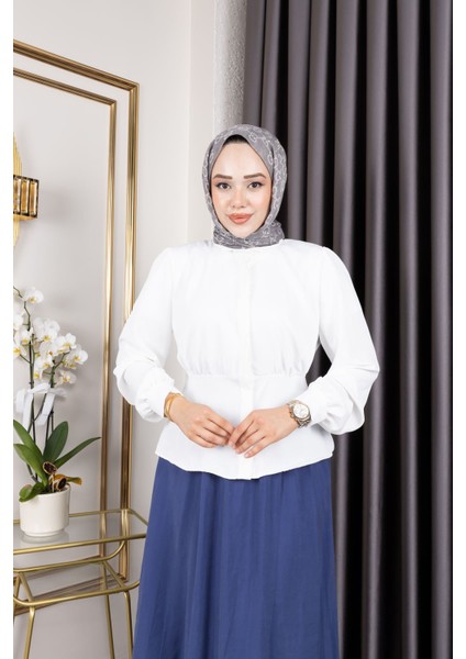 Bel Büzgülü Tunik-Ekru modelleri