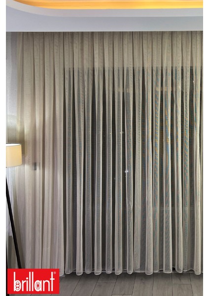 Örme Bej 1/2,5 Normal Pileli Ütü Istemez Kırışmaz Düz File Tül Perde modelleri