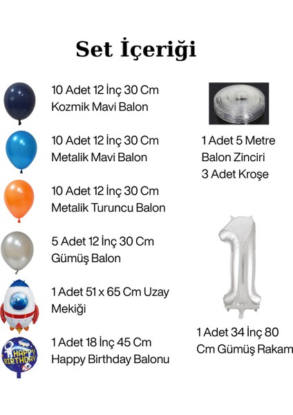 8 Yaş Uzay Temalı Doğum Günü Seti Uzay Mekiği Happy Birthday Yazı Renkli Balonlar Gümüş Folyo Rakam fiyatları