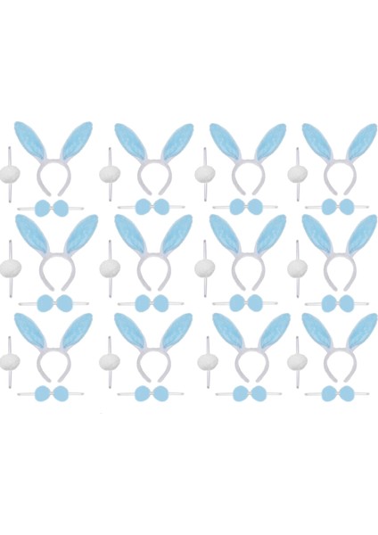 Büro Ev Ofis Gösteri Tavşan Kostümü Için 12SET Mavi Taç Papyon Ponpon Seti