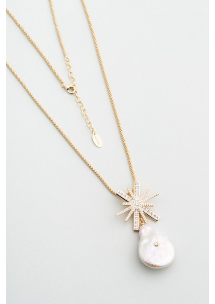 Inci Yıldızı 18 Ayar Sarı Altın Kaplama 55 cm Gümüş Kolye