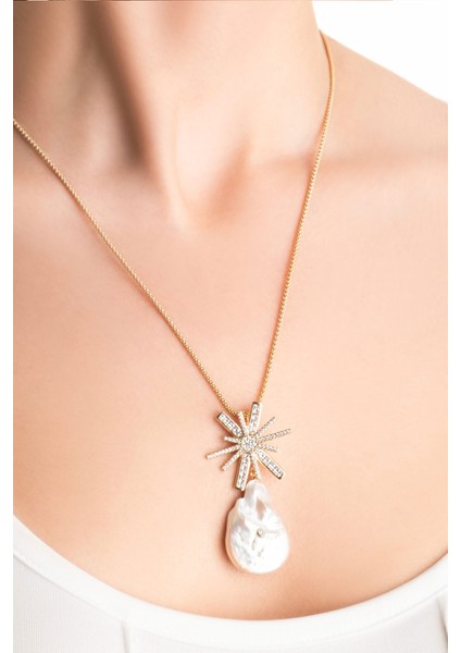 Inci Yıldızı 18 Ayar Sarı Altın Kaplama 55 cm Gümüş Kolye fiyatları