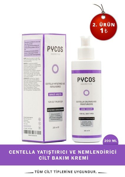 Pycos Cosmetıcs Centella Yatıştırıcı ve Nemlendirici Cilt Bakım Kremi 200 ml indirimleri
