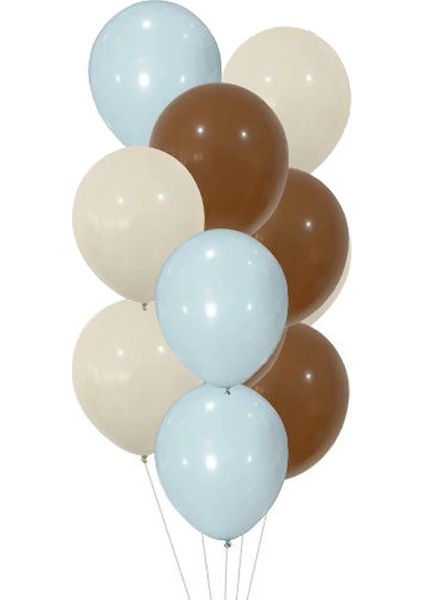 10 Adet 12 Inç Makaron Kahverengi Mavi ve Beyaz Karışık Balon