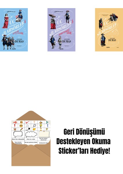 Üç Silahşörler 4 - Louise De La Valliere (Ciltli) + Üç Silahşörler 5 - Demir Maskeli Adam + Üç Silahşörler (Ciltli) + Okuma Sticker'ları