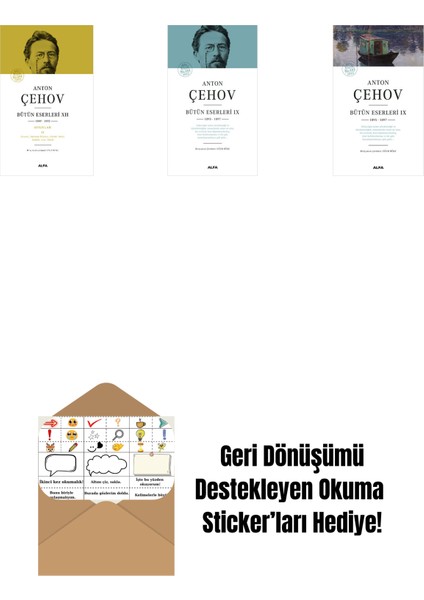 Anton Çehov Bütün Eserleri 12 (Ciltli) + Anton Çehov Bütün Eserleri 9 (Ciltli) + Anton Çehov Bütün Eserleri 9 + Okuma Sticker'ları