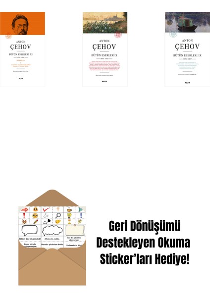 Anton Çehov Bütün Eserleri 11 (Ciltli) + Anton Çehov Bütün Eserleri 10 + Anton Çehov Bütün Eserleri 9 + Okuma Sticker'ları