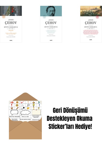 Anton Çehov Bütün Eserleri 11 + Anton Çehov Bütün Eserleri 9 (Ciltli) + Anton Çehov Bütün Eserleri 10 + Okuma Sticker'ları
