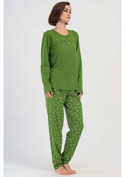 Pamuklu Kadın Büyük Beden Uzun Kol Pijama Takım , 405011