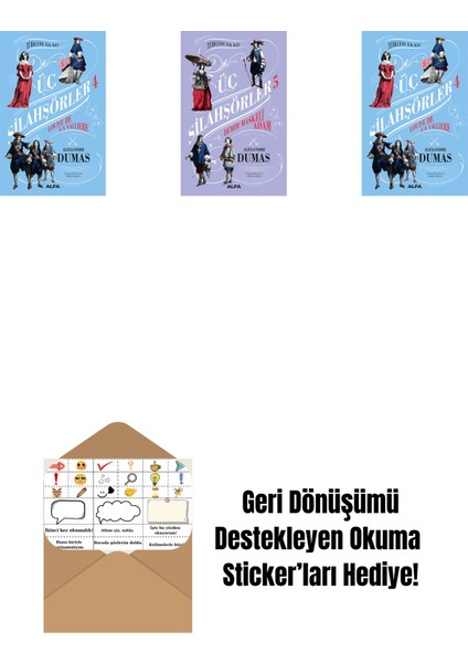 Üç Silahşörler 4 - Louise De La Valliere (Ciltli) + Üç Silahşörler 5 - Demir Maskeli Adam + Üç Silahşörler 4 - Louise De La Valliere + Okuma Sticker'ları