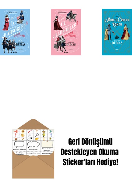 Üç Silahşörler 4 - Louise De La Valliere (Ciltli) + Üç Silahşörler 3 - Bragelonne Vikontu + Monte Cristo Kontu + Okuma Sticker'ları
