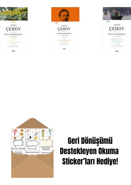 Anton Çehov Bütün Eserleri 12 + Anton Çehov Bütün Eserleri 11 (Ciltli) + Anton Çehov Bütün Eserleri 9 + Okuma Sticker'ları