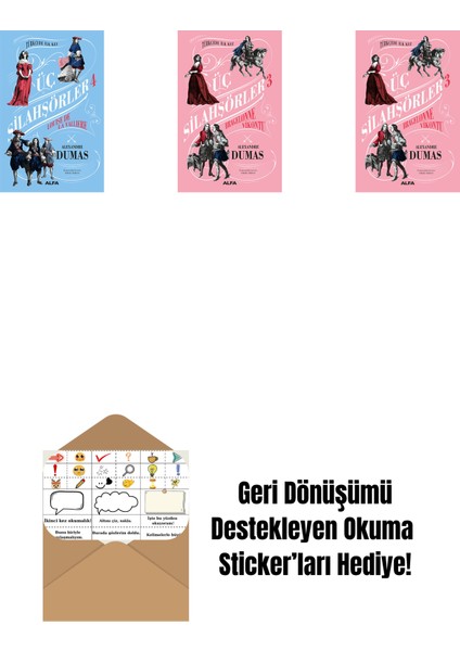 Üç Silahşörler 4 - Louise De La Valliere + Üç Silahşörler 3 - Bragelonne Vikontu + Üç Silahşörler 3 - Bragelonne Vikontu (Ciltli) + Okuma Sticker'ları