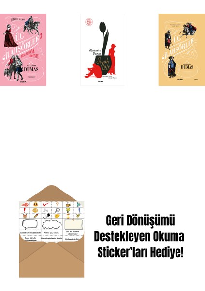 Üç Silahşörler 3 - Bragelonne Vikontu (Ciltli) + Siyah Lale + Üç Silahşörler (Ciltli) + Okuma Sticker'ları