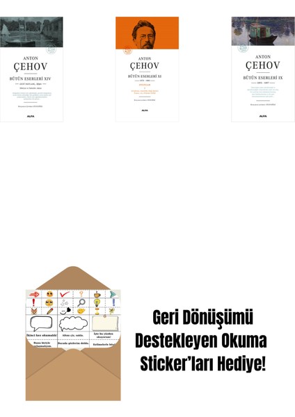 Anton Çehov Bütün Eserleri 14 + Anton Çehov Bütün Eserleri 11 (Ciltli) + Anton Çehov Bütün Eserleri 9 + Okuma Sticker'ları
