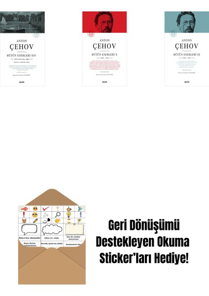 Anton Çehov Bütün Eserleri 14 + Anton Çehov Bütün Eserleri 10 (Ciltli) + Anton Çehov Bütün Eserleri 9 (Ciltli) + Okuma Sticker'ları