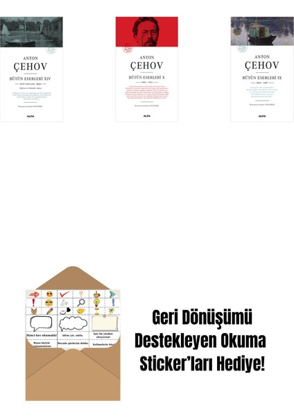 Anton Çehov Bütün Eserleri 14 + Anton Çehov Bütün Eserleri 10 (Ciltli) + Anton Çehov Bütün Eserleri 9 + Okuma Sticker'ları