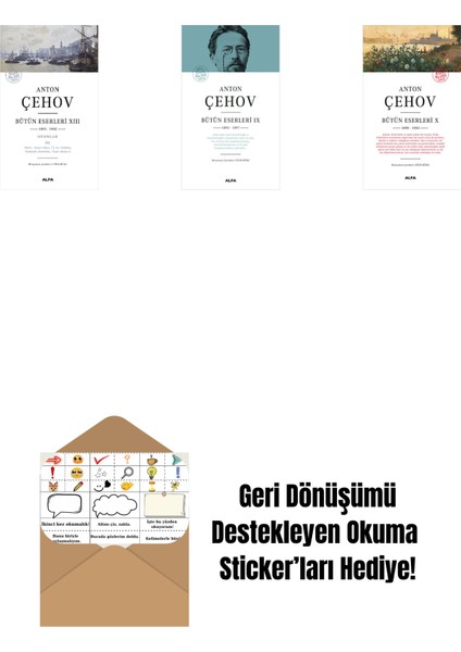 Anton Çehov Bütün Eserleri 13 + Anton Çehov Bütün Eserleri 9 (Ciltli) + Anton Çehov Bütün Eserleri 10 + Okuma Sticker'ları