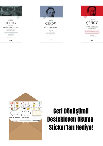 Anton Çehov Bütün Eserleri 14 + Anton Çehov Bütün Eserleri 13 (Ciltli) + Anton Çehov Bütün Eserleri 10 (Ciltli) + Okuma Sticker'ları
