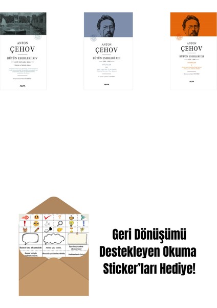 Anton Çehov Bütün Eserleri 14 + Anton Çehov Bütün Eserleri 13 (Ciltli) + Anton Çehov Bütün Eserleri 11 (Ciltli) + Okuma Sticker'ları