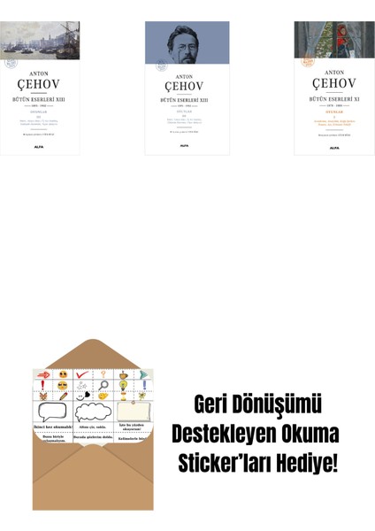 Anton Çehov Bütün Eserleri 13 + Anton Çehov Bütün Eserleri 13 (Ciltli) + Anton Çehov Bütün Eserleri 11 + Okuma Sticker'ları