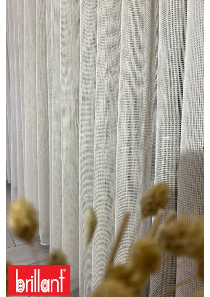 Örme Bej 1/3 Sık Pileli Ütü Istemez Kırışmaz Düz File Tül Perde