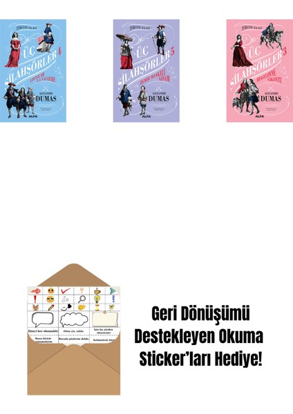 Üç Silahşörler 4 - Louise De La Valliere (Ciltli) + Üç Silahşörler 5 - Demir Maskeli Adam + Üç Silahşörler 3 - Bragelonne Vikontu + Okuma Sticker'ları