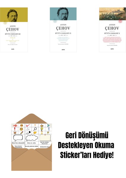 Anton Çehov Bütün Eserleri 12 (Ciltli) + Anton Çehov Bütün Eserleri 9 (Ciltli) + Anton Çehov Bütün Eserleri 10 + Okuma Sticker'ları