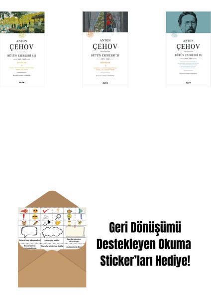 Anton Çehov Bütün Eserleri 12 + Anton Çehov Bütün Eserleri 11 + Anton Çehov Bütün Eserleri 9 (Ciltli) + Okuma Sticker'ları