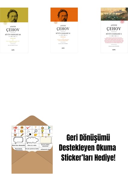 Anton Çehov Bütün Eserleri 12 (Ciltli) + Anton Çehov Bütün Eserleri 11 (Ciltli) + Anton Çehov Bütün Eserleri 10 + Okuma Sticker'ları