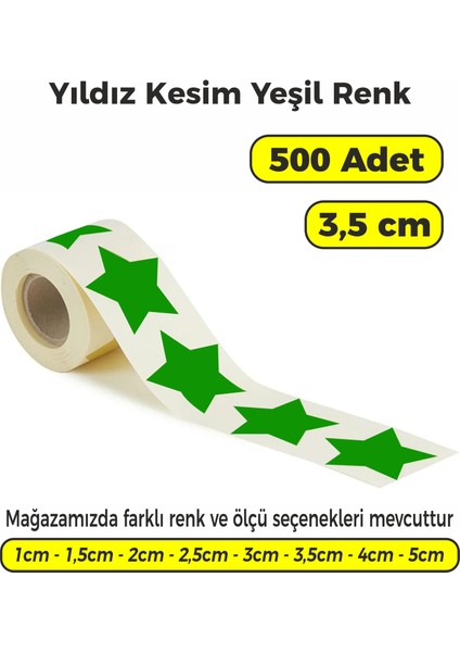 Yeşil Renk Yıldız Kesim Çok Amaçlı Etiket 3,5cm 500 Adet