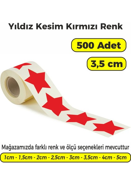 Kırmızı Renk Yıldız Kesim Çok Amaçlı Etiket 3,5cm 500 Adet