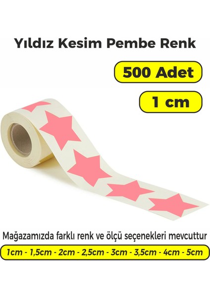 Pembe Renk Yıldız Kesim Çok Amaçlı Etiket 1cm 500 Adet