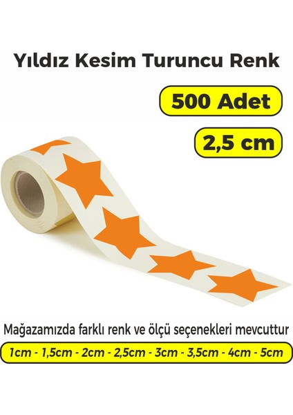 Turuncu Renk Yıldız Kesim Çok Amaçlı Etiket 2,5cm 500 Adet