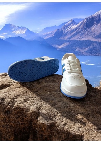 Beyaz-Saks Mavi Iki Bantlı Unisex Günlük Hafif Taban Sneaker Spor Ayakkabı fırsatları