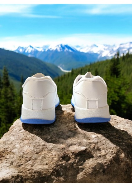 Beyaz-Saks Mavi Iki Bantlı Unisex Günlük Hafif Taban Sneaker Spor Ayakkabı indirimleri
