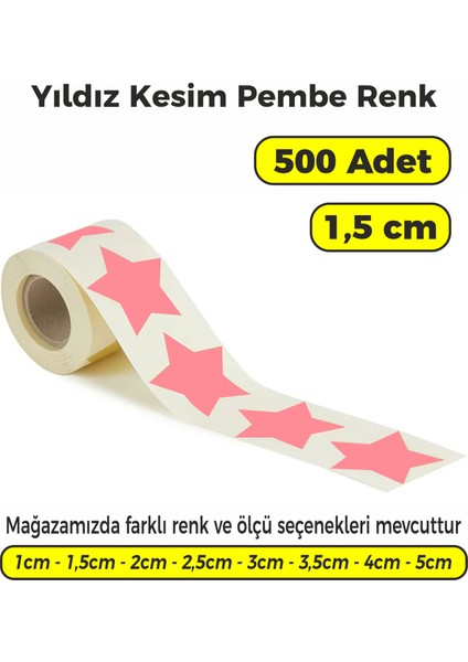 Pembe Renk Yıldız Kesim Çok Amaçlı Etiket 1,5cm 500 Adet