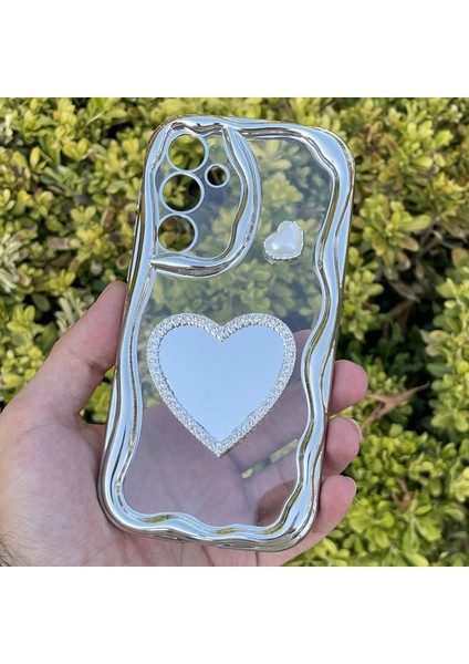 Samsung Galaxy A55 Kılıf Gümüş Taşlı Darbe Önleyici Silikon Kapak