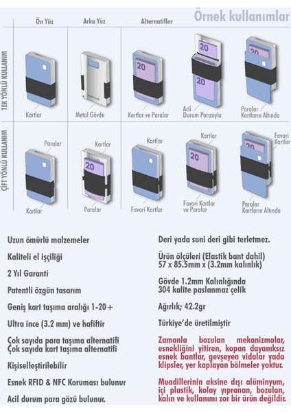 Maceracı - Metal Cüzdan & Kartlık -Pratik, Şık, Minimalist, Paslanmaz Çelik Nfc & Rfıd Korumalı Kartlık