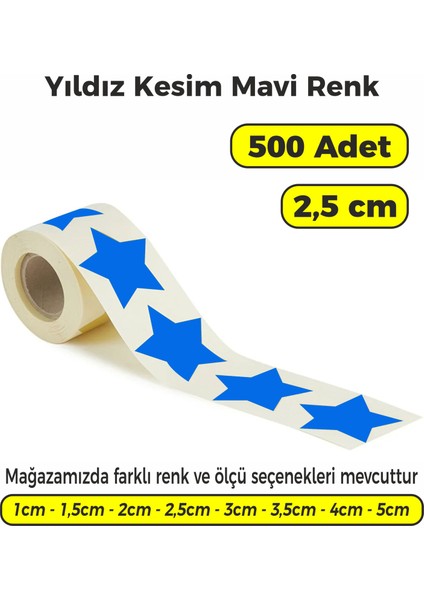 Mavi Renk Yıldız Kesim Çok Amaçlı Etiket 2,5cm 500 Adet
