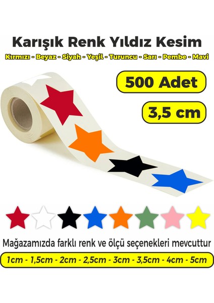 Karışık Renk Yıldız Kesim Çok Amaçlı Etiket 3,5cm 500 Adet
