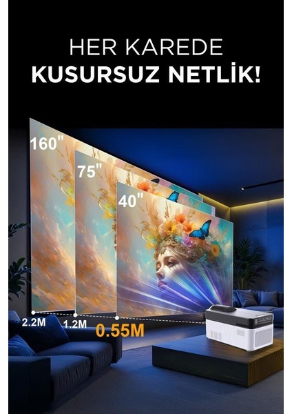 HY450 Beyaz Taşınabilir Ev Sinema Android Akıllı 8k-4k 1080 P Bt5.4 Projeksiyon fırsatları