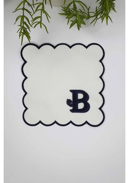 B Harfi Minimal Monogramlı Siyah Nakış Kenarlı Beyaz Kokteyl Peçetesi 1 Adet