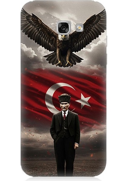 Samsung Galaxy A7 2017 Uyumlu Bayrak ve Mustafa Kemal Atatürk Desenli Silikon Kılıf
